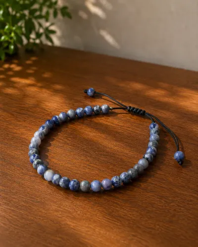 Pulseira Pedra Natural Sodalita Ajustável Azul Seminova