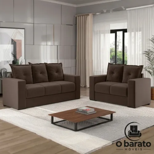 Conjunto de Sofá 3x2 Lugares Santa Catarina Bacetto Marrom