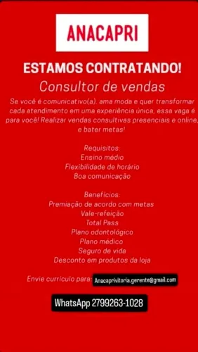 Vaga de vendedora Shopping Vitória