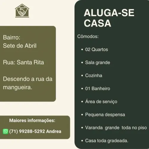 Aluga-se Casa em sete de Abril