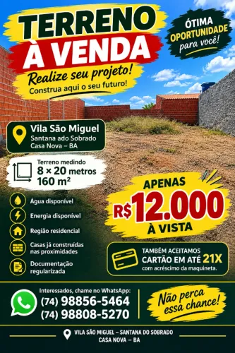 ? TERRENO À VENDA EM SANTANA DO SOBRADO - CASA NOVA/BA