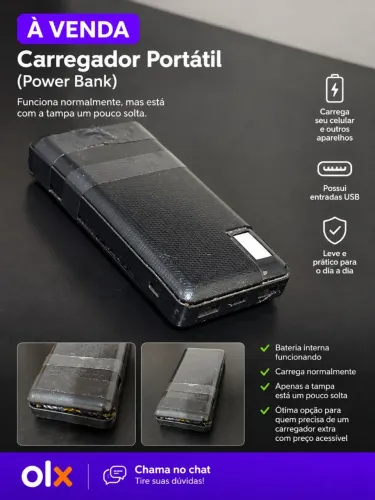Carregador portátil levemente aberto