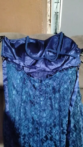 Vestido de festa longo azul Royal renda brilho fenda sereia