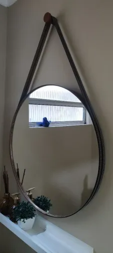 Espelho Decorativo Redondo com Alça em Couro - 58 cm | R$ 100 cada ou 2 por R$ 180