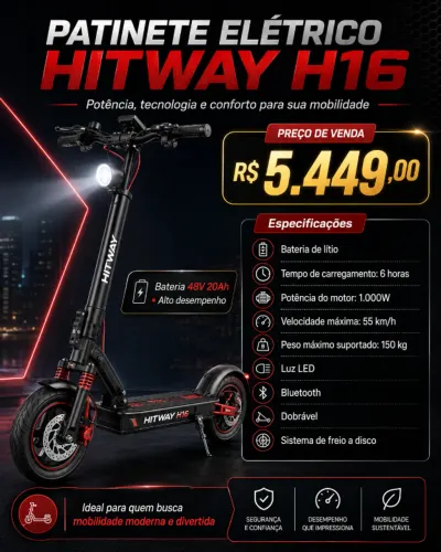 PATINETE ELÉTRICO HITWAY H16 - 1.000W