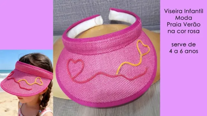 Viseira Infantil Moda Praia Verão na cor rosa