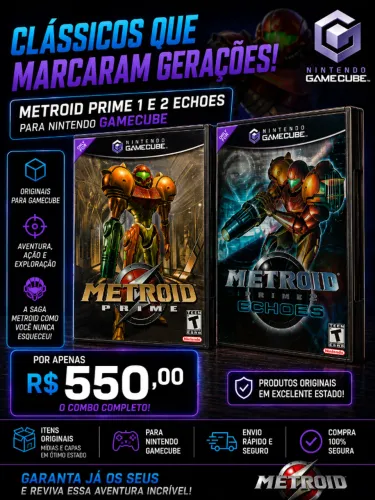 Combo Jogos Nintendo Game Cube - Metroid Prime 1 + bonus e 2