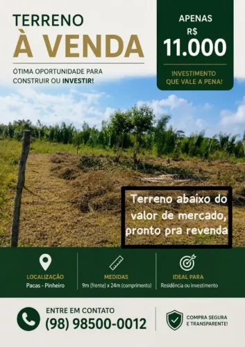 terreno em PACAS Pinheiro MA, 216 m², abaixo do valor de mercado 