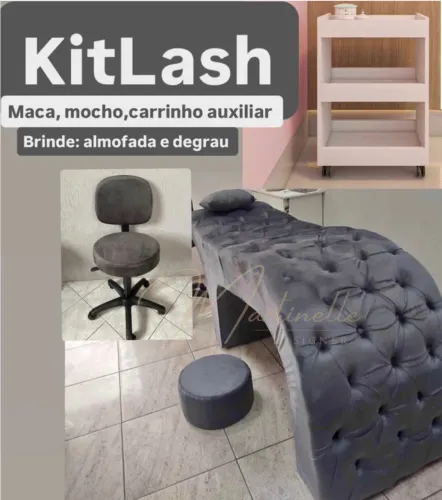 Kit maca lash com mocho, carrinho auxiliar + FRETE GRÁTIS e almofada e degrau de brinde