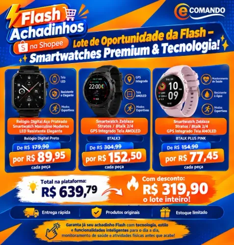  Lote de Oportunidade da Flash - Smartwatches Premium & Tecnologia