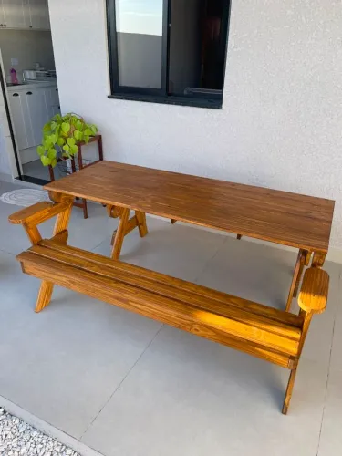Banco que vira mesa 6 lugares pinus