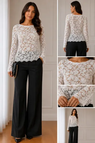 Bazar | Blusa de Renda Branca Manga Longa Tam P