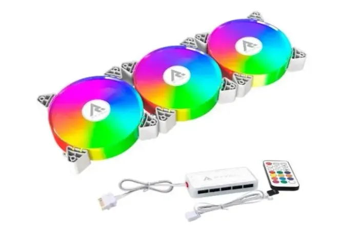 Kit com 3 Ventoinhas Ryvel Snowy 120mm ARGB Branco para PC