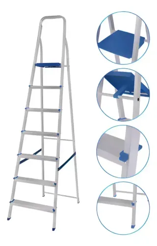 Escada Aluminio Dobrável 7 Degraus Mor Resistente Leve