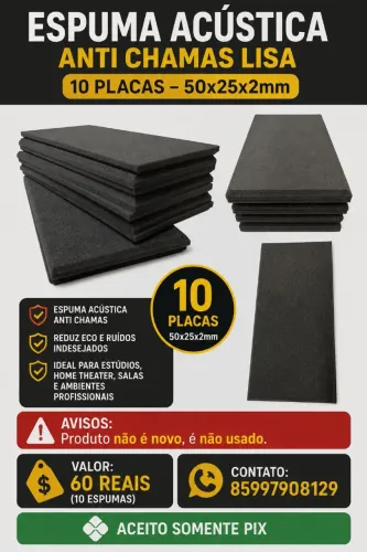 Kit 10 Espumas Acústicas Anti Chamas 50x25x2cm | R$ 60