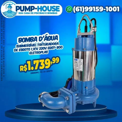 Bomba D'água Submersível Trituradora de Esgoto 1,1CV 220V EGST-800 Eletroplas