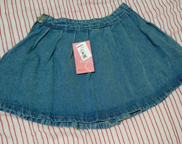 Saia jeans plissada