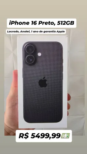 iPhone 16 Preto, 512GB, Anatel, Lacrado, 1 ano de garantia Apple