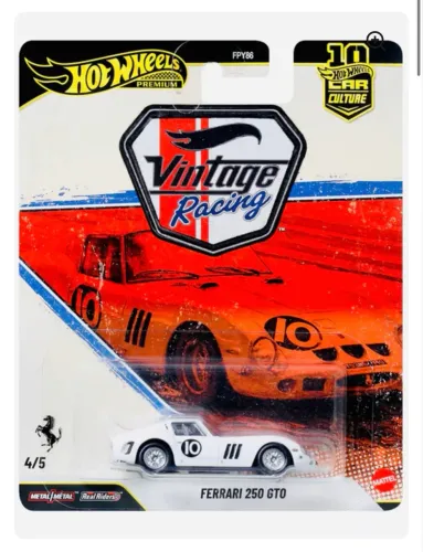 Hot wheels premium Ferrari 250 GTO vintage racing branca 
