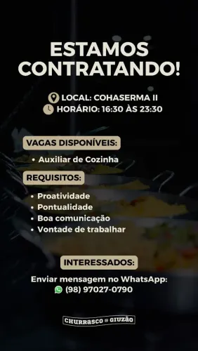 Estamos contratando auxiliar de cozinha