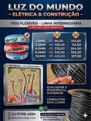 Fio flexível intermediário e padrão light tudo para sua instalação elétrica