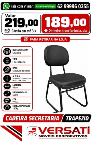 cadeira de escritorio fixa secretaria trapezio preta ( novo )