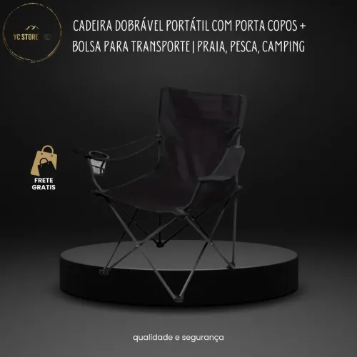 Cadeira Dobrável Portátil com Porta Copos + Bolsa para Transporte | Praia, Pesca, Camping