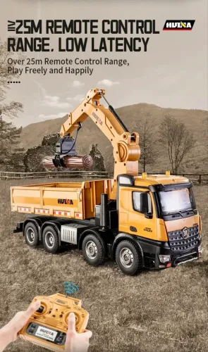 Caminhão Munck Basculante | Huina 1538 1/14 Controle Remoto Amarelo