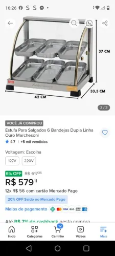 Estufa para salgados 6 bandejas (Novo)