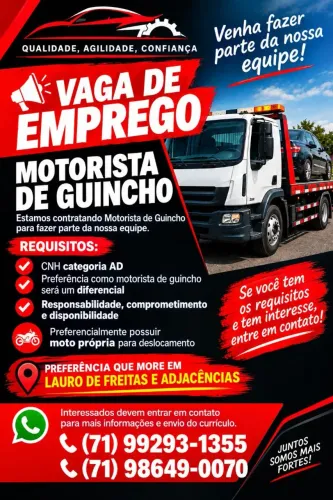 Motorista de guincho | Lauro de Freitas 