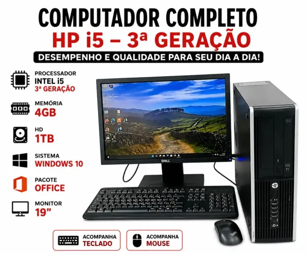Computador HP, i5 da 3 geração, 4gb de memória, hd 1tb, Windows 10 + pacote Office