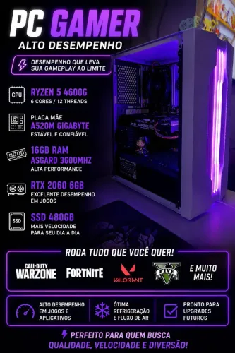 ? PC Gamer Alto Desempenho | Ryzen 5 4600G + RTX 2060 6GB
