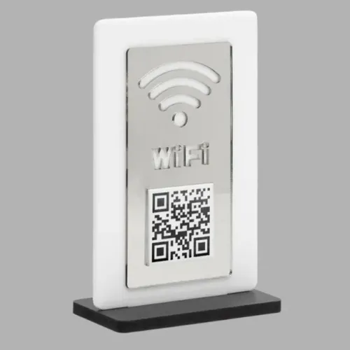 Placa Acrílica Prata QR Code Wi-Fi Personalizada