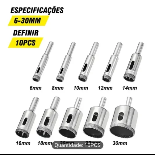 KIT SERRA COPO 10 PÇS PARA VIDRO, PORCELANATO E GRANITO 6 A 30MM A VISTA R$49,90
