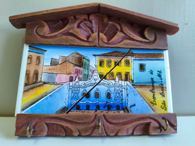 Porta chaves  rústico quadro em azulejo madeira maranhão perfeito.