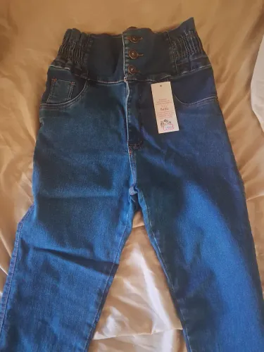 Calça skini cos alto azul