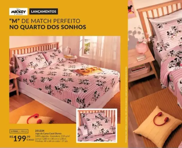 Jogo de cama casal Disney Minie de 199 por 90
