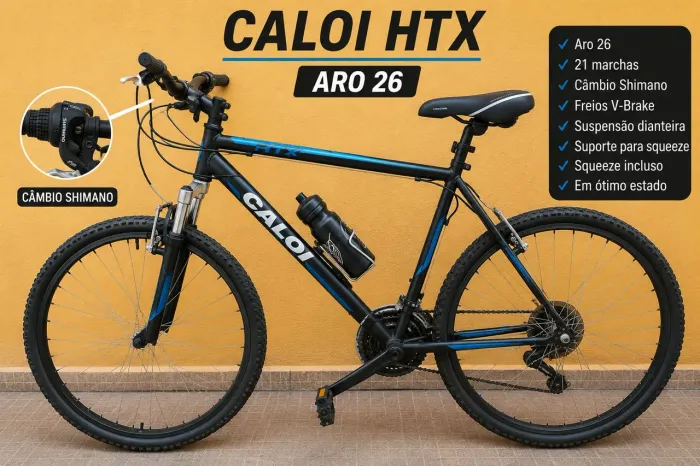 Caloi HTX Original - 21 Marchas Shimano, Aro 26, Banco Confort - Pouco Uso