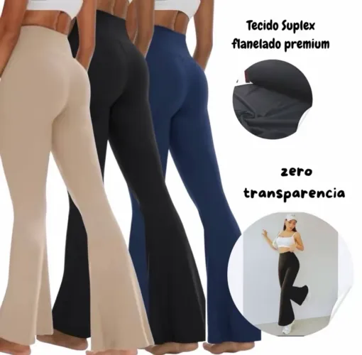 Calça Legging Flare Suplex Feminina Boca de Sino Tecido Flanelado Zero Transparencia