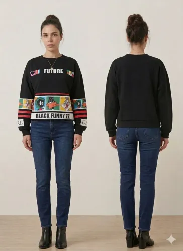 ?Casaco Moletom Crewneck Preto Estilo Streetwear Juvenil
