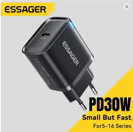 Carregador Rápido Essager PD 30W Tipo?C Original Bivolt Turbo Charger para iPhone, samsung
