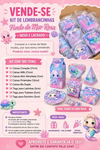 KIT DE LEMBRANCINHAS FUNDO DO MAR ROSA - NOVO!