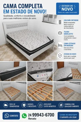 Cama com colchão Ortobom com molas ensacadas.