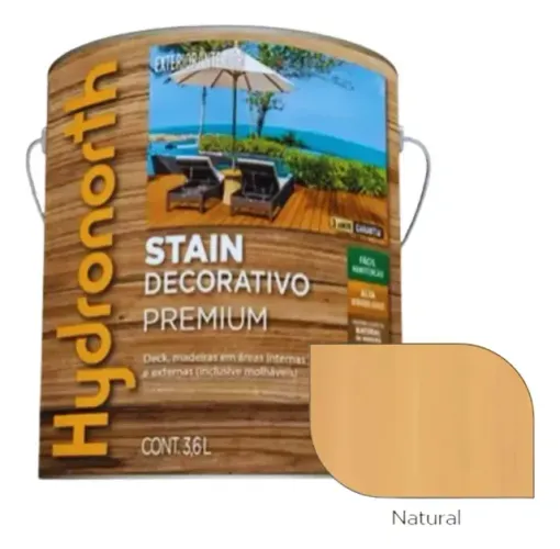 Verniz STAIN deck decorativo premium acetinado natural 3,6L Hydronorth - R$215 