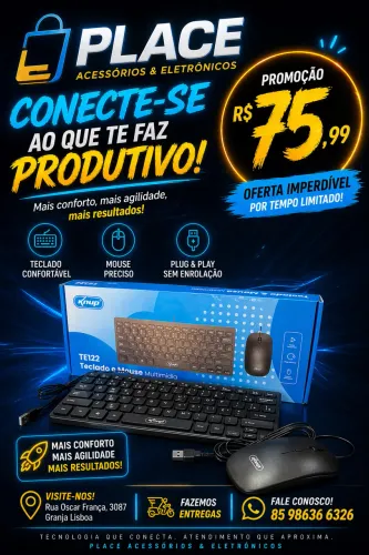 Teclado E Mouse Knup Kp-te122 - Usb - Preto - Compacto