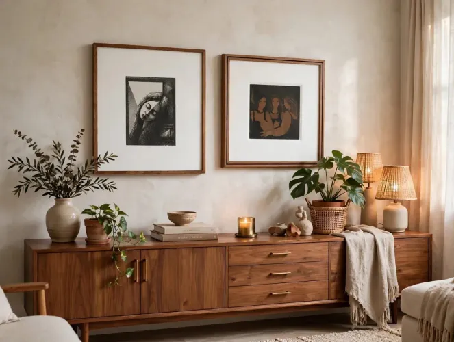 Dupla de Gravuras Antigas Anos 70 Moldura Madeira Maciça - Decoração Vintage