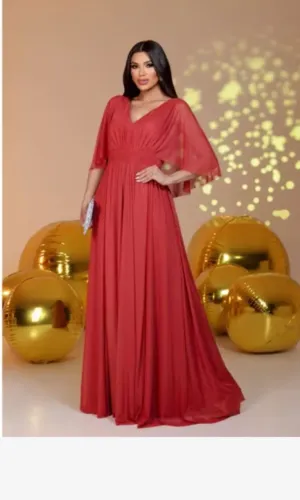 Vestido Lety de Tule com Manga Capa para Festas, Casamentos e Madrinhas