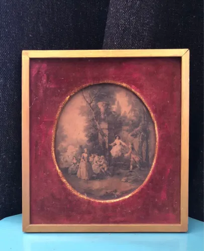 QUADRO VITORIANO VELUDO E MADEIRA ANOS 50 COM CGC ANTIGUIDADE RARIDADE
