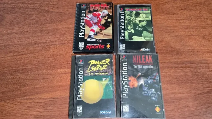 Lote 4 jogos originais Playstation PS1 longbox completos (Kileak, NHL, Striker 96, Tennis)