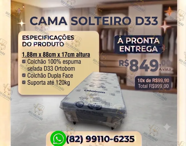 Conjunto Base + colchão Solteiro D33 100% Espuma selada Ortobom à pronta entrega